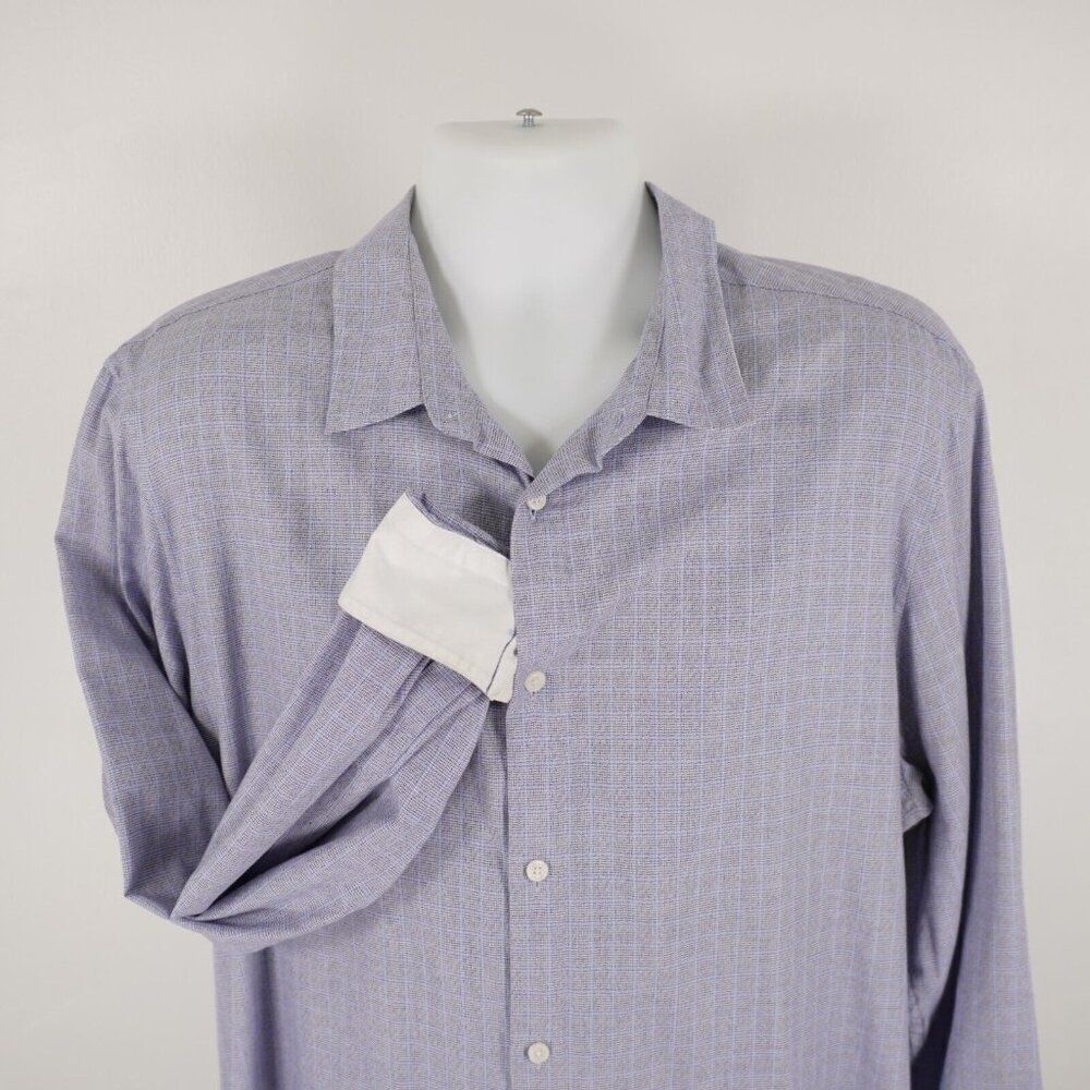 Calvin Klein Gray Blue Plaid Flip Cuff Collared Dress Shirt XL‎